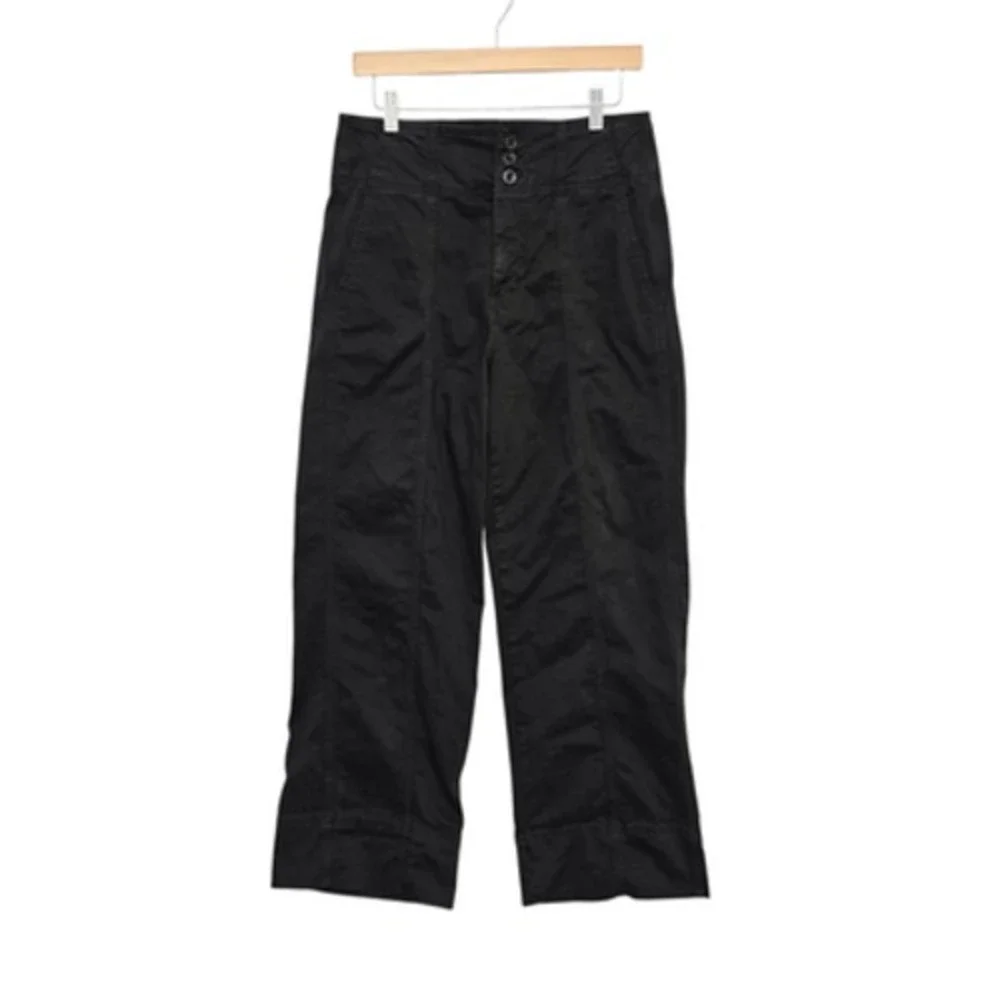 Pilcro Pants Womens 0 Black Lyocell Linen Blend Cropped Wide Leg High Rise Ankle